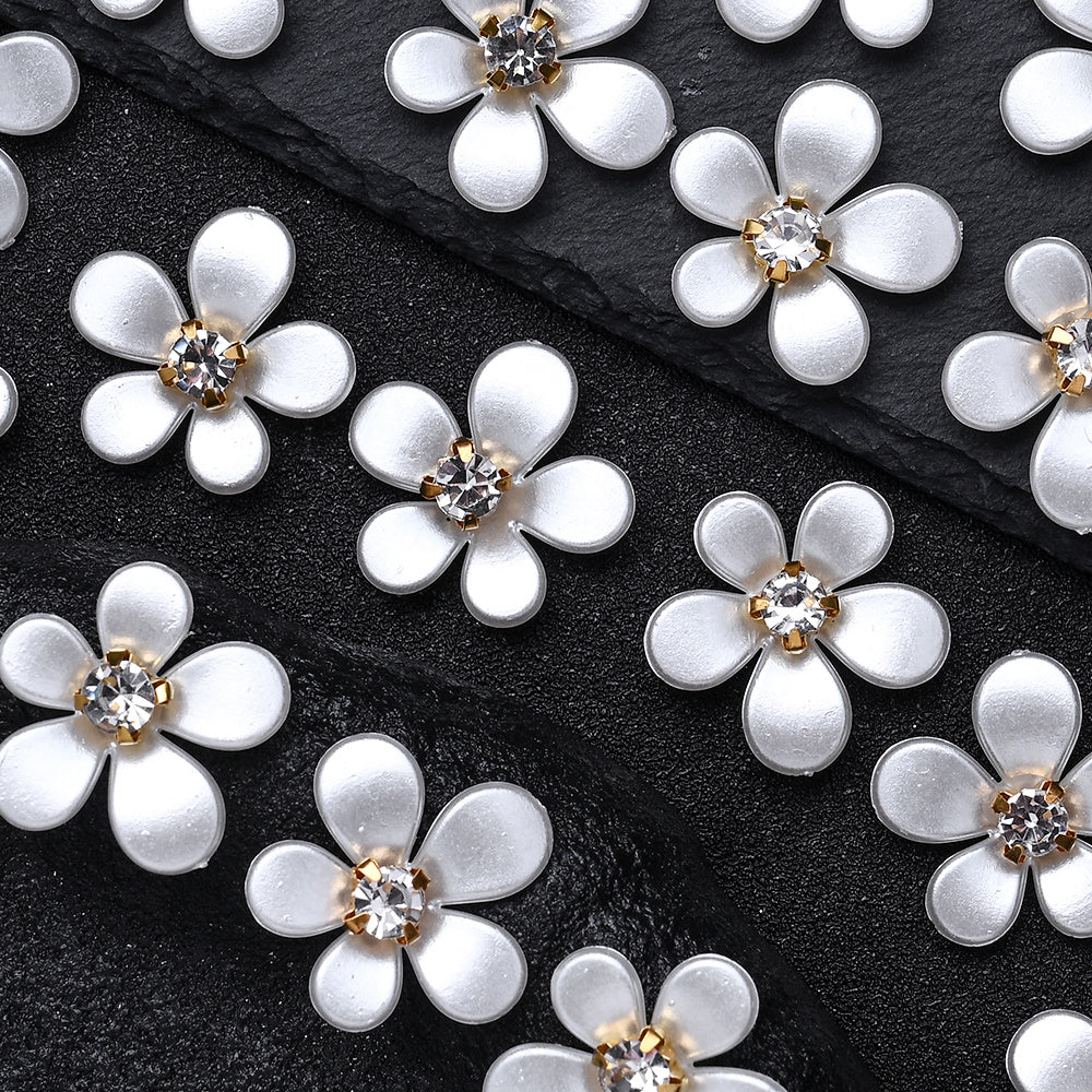 White Five-Petal Flower Acrylic Patch Beads