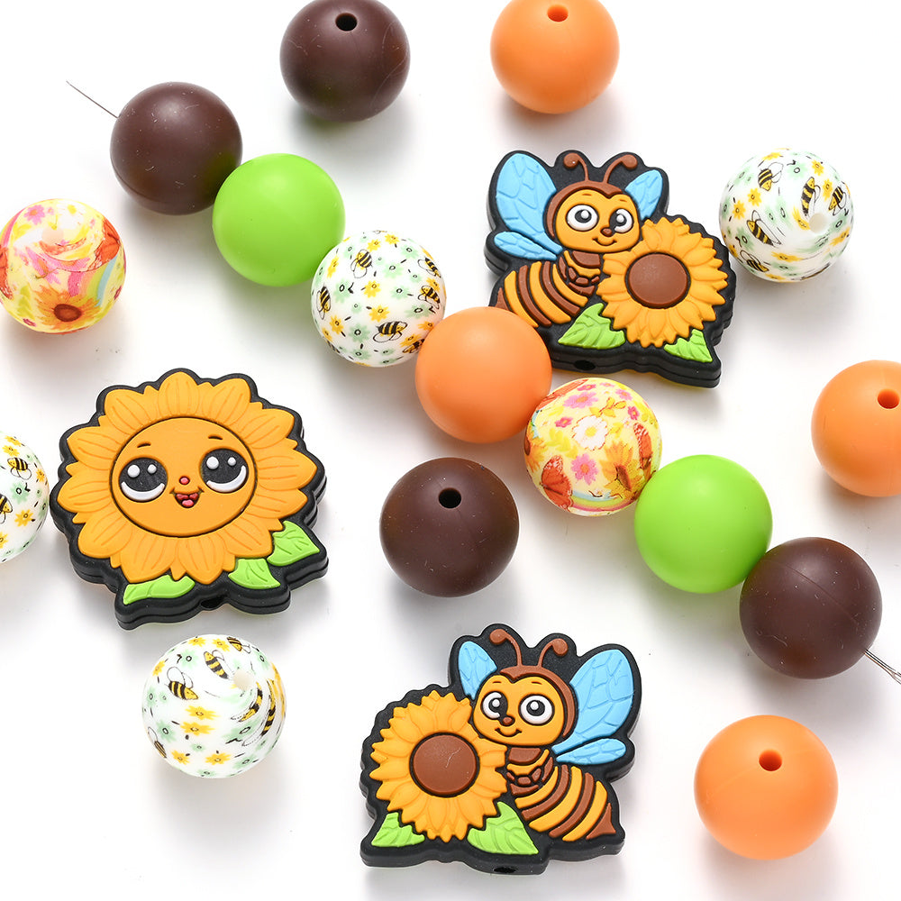 Sun Bee Sunflower Silicone Beads Set