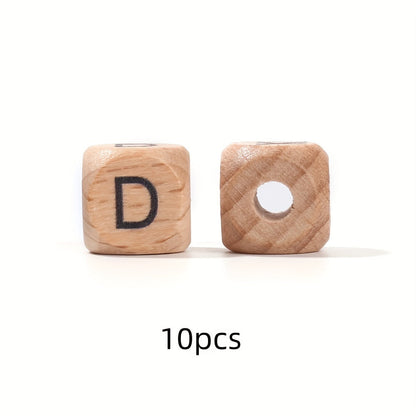 10-Piece 12 mm Square Alphabet Letter Wooden Beads