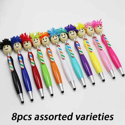 8-Piece 2-in-1 Plush Doll Smile Face Rainbow Ballpoint Pens