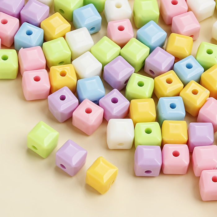 100PCS 7mm Colorful Luminous Square Acrylic Bead Set