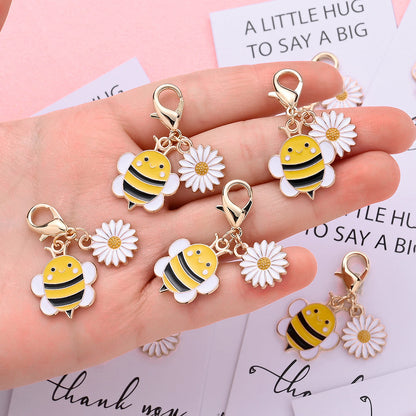 Yellow Bee and Flower Keychain with Thank You Card