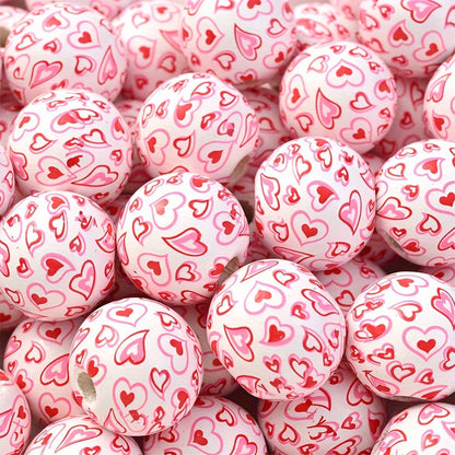 16mm Wooden Beads (5pcs) - Heart Pattern Spacer Beads