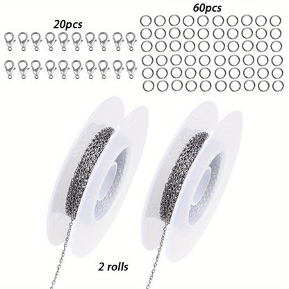 2 Rolls Basic Chains with 20pcs Lobster Clasps & 60pcs Open Jump Ring
