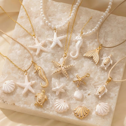 Boho Acrylic Ocean Golden Edge Starfish Turtle Charms