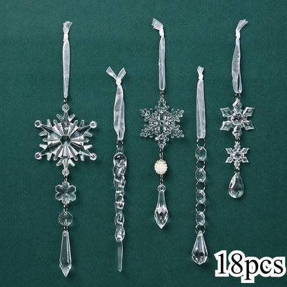 18-Piece Christmas Transparent Snowflake & Waterdrop Acrylic Pendants