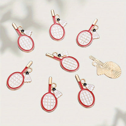 10PCS 11×22mm Colorful Badminton Racket Enamel Charm Set