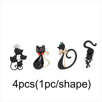Black Cat Enamel Brooch Set