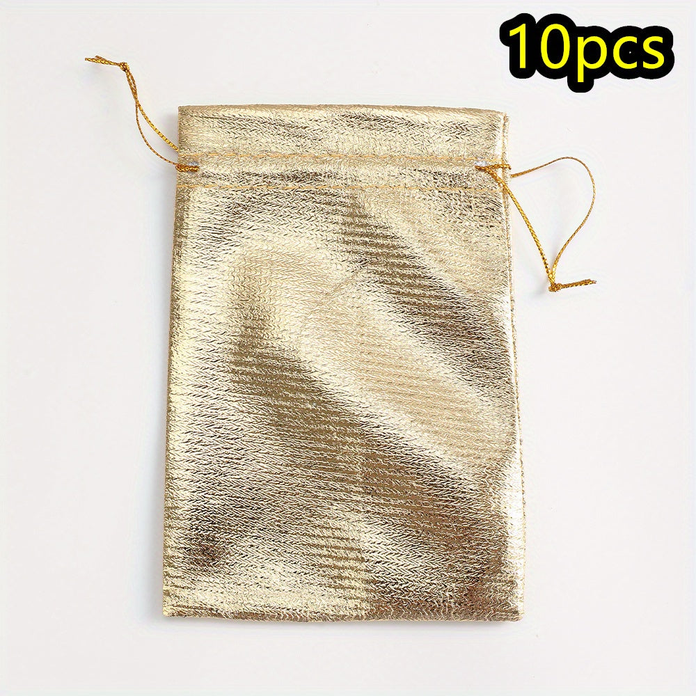10-Piece Silver Gray Beaded Drawstring Jewelry Pouches