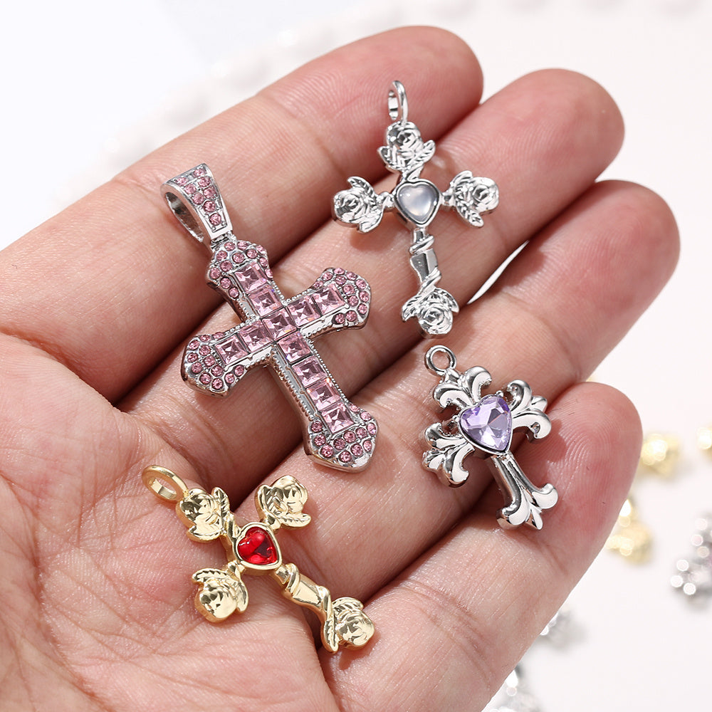 Y2K Rhinestone Cross Alloy Pendants