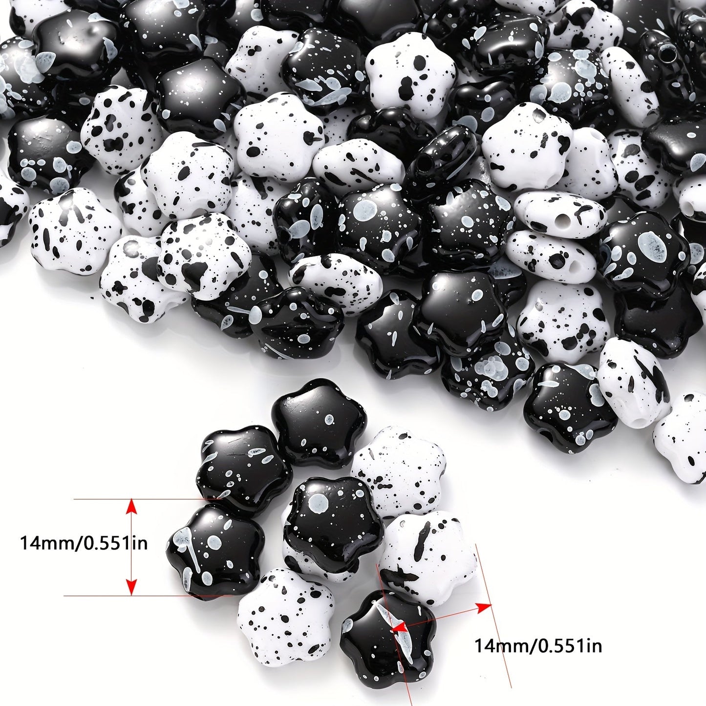 Black and White Plum Blossom Acrylic Spacer Beads