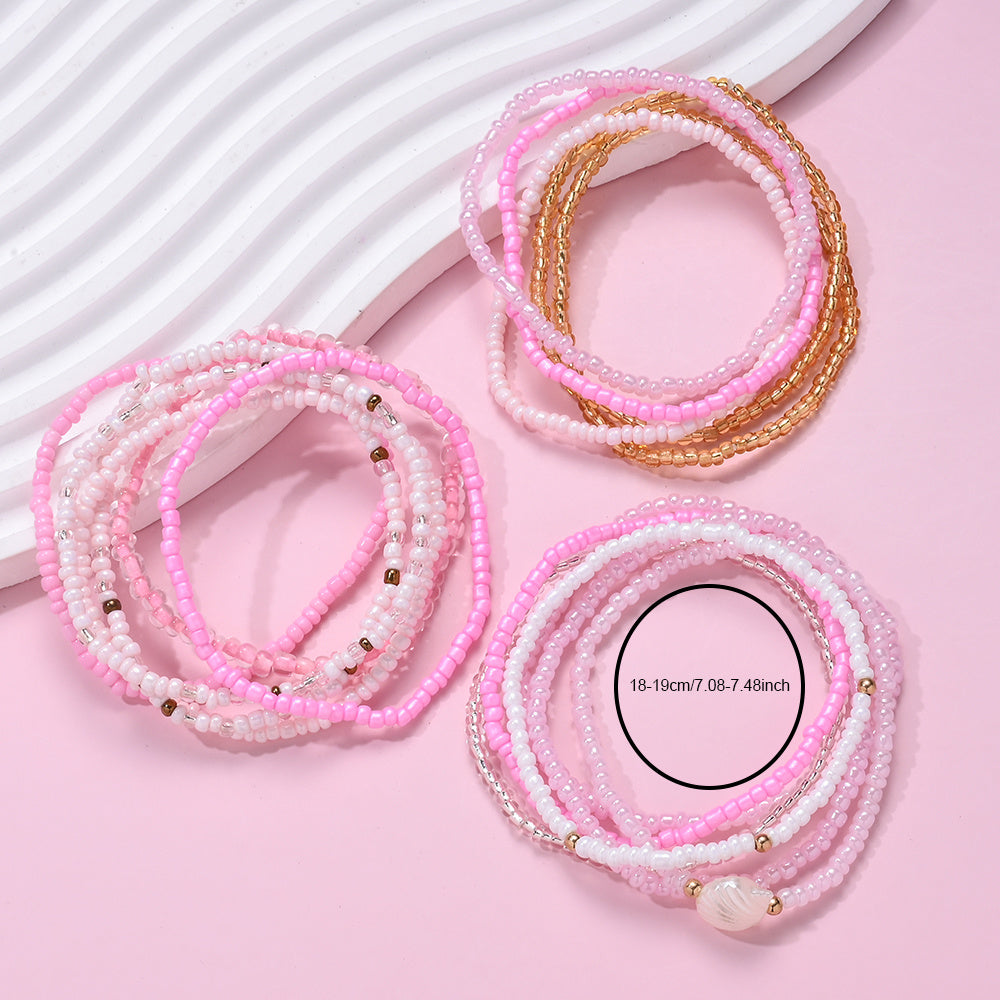 Pink Rice Beaded Bracelet Set