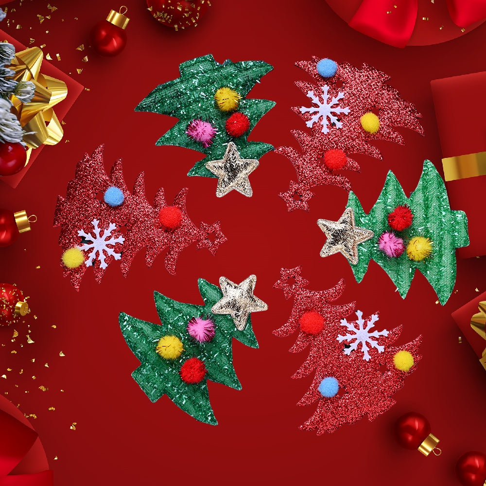 10PCS 65–75mm Green & Red Christmas Fabric Appliques