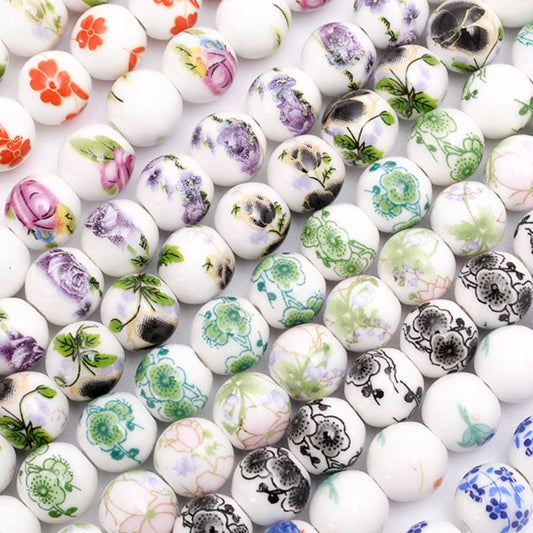 200-Piece 8 mm Vintage Chinese-Style Floral Ceramic Beads