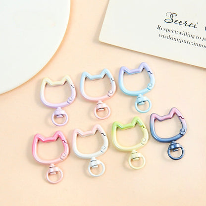 20PCS 2.8×3.9cm Gradient Cat Head Spring Buckle Alloy Keychain Clasps