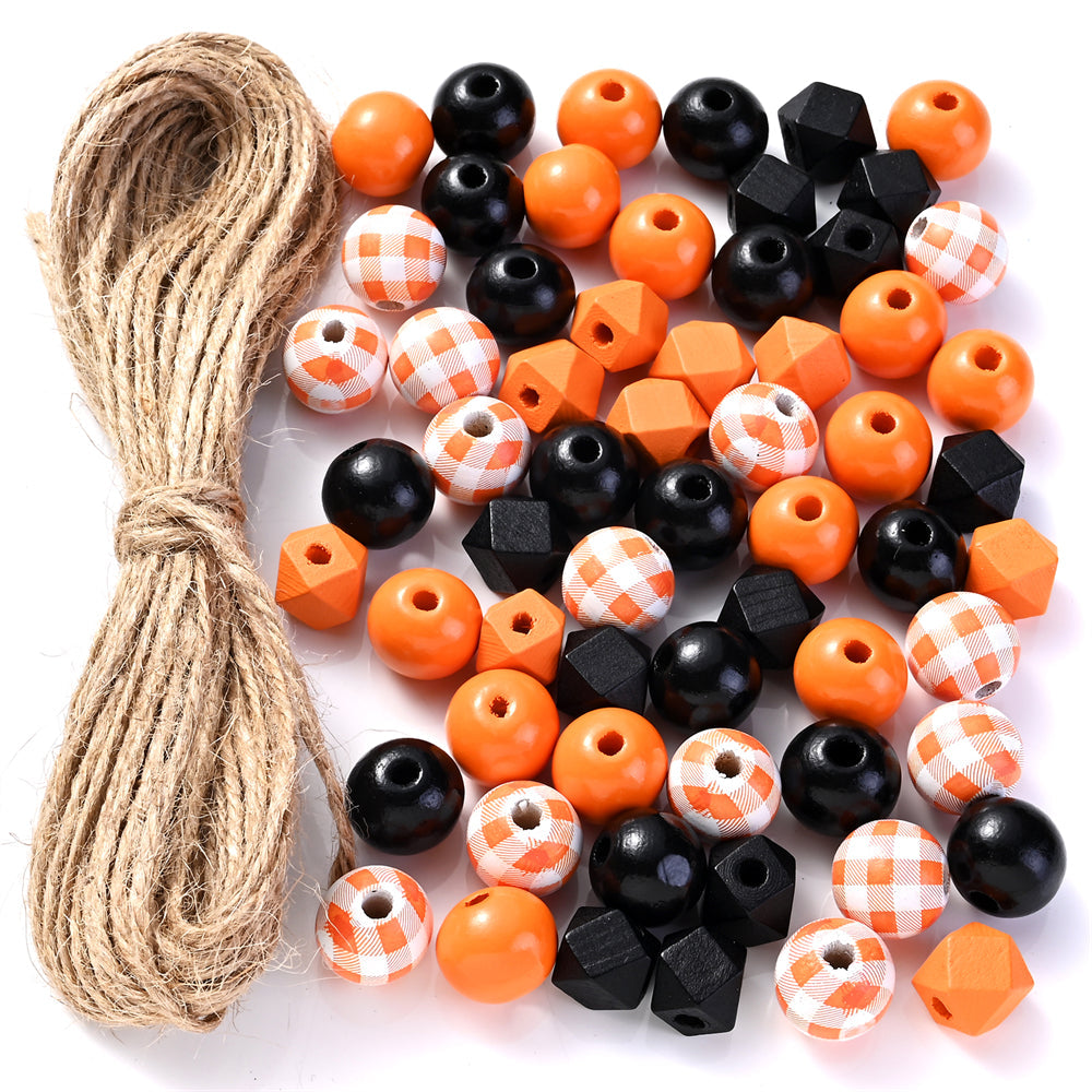 100pcs Mixed Wooden Beads + Jute Rope Set