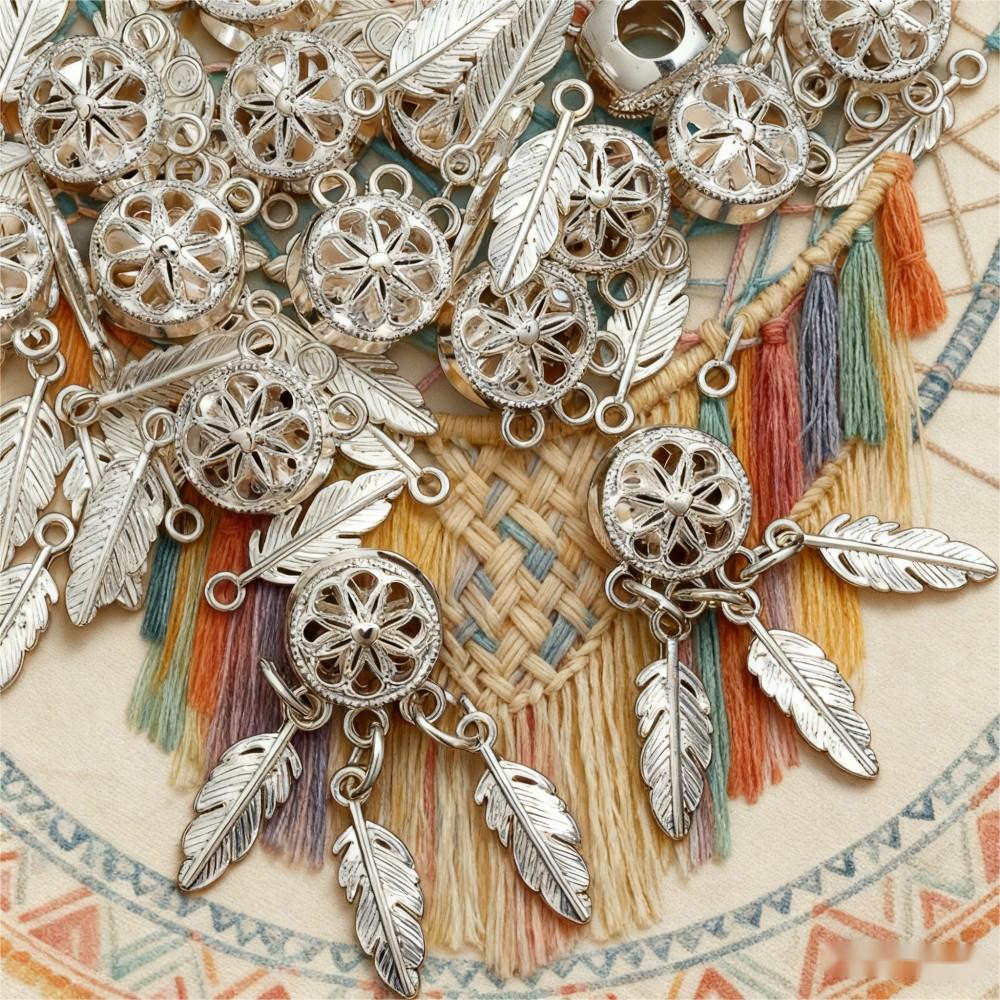 20/40/60PCS Boho Silver-Tone Dreamcatcher Charms & Spacer Beads