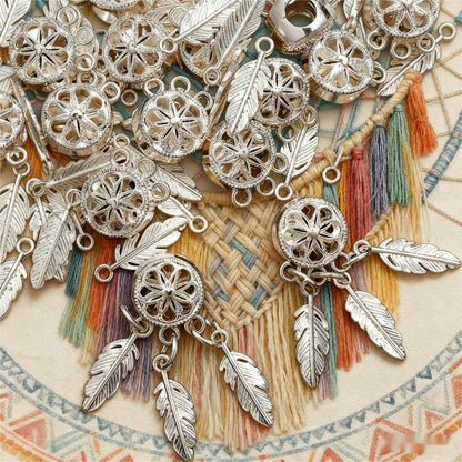 20/40/60PCS Boho Silver-Tone Dreamcatcher Charms & Spacer Beads