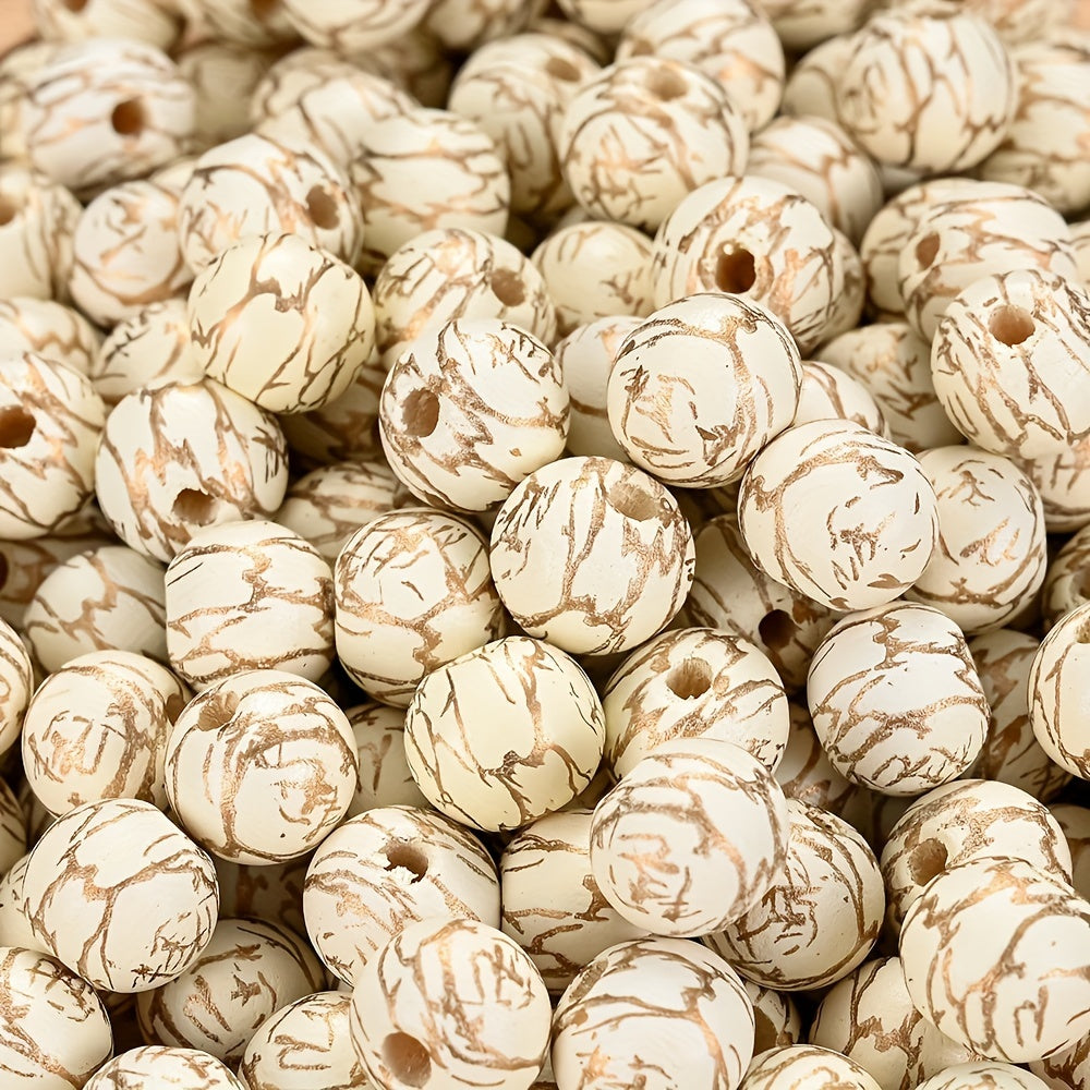 Colored Round Wood Beads with Gold Thread