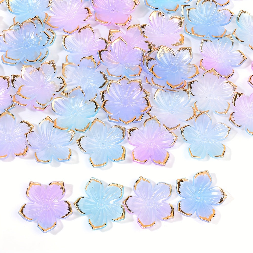 50PCS Gold-Edged Five-Petal Acrylic Flower Bead Set