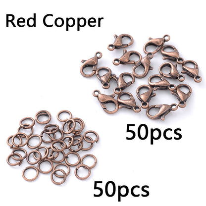 50-Piece Open Jump Rings & Lobster Clasps Jewelry Findings Set