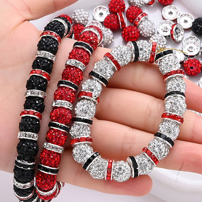 160PCS Red, Black & White Rhinestone Spacer Bead Set