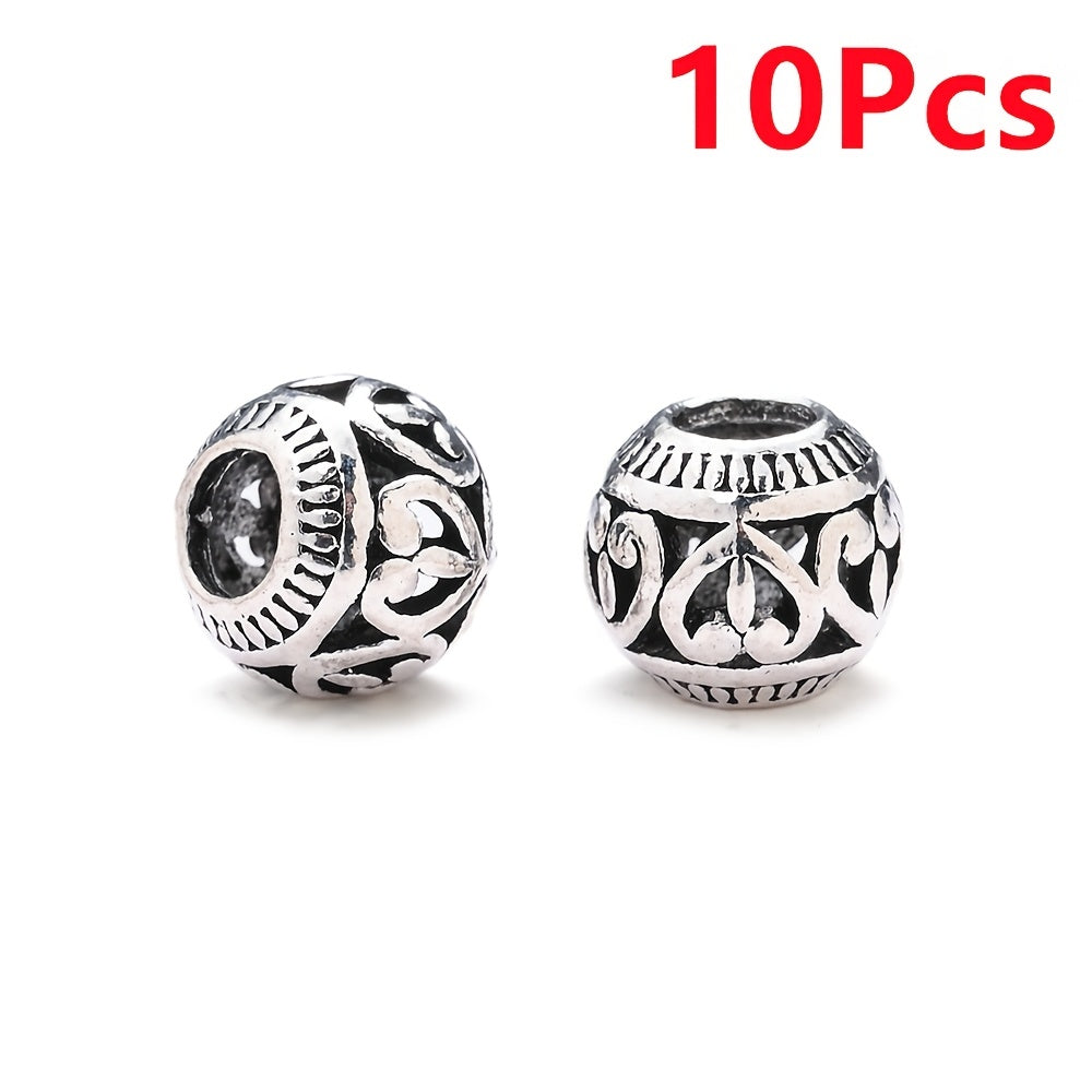 10PCS 9×11mm Retro Silver Hollow Alloy Bead Set