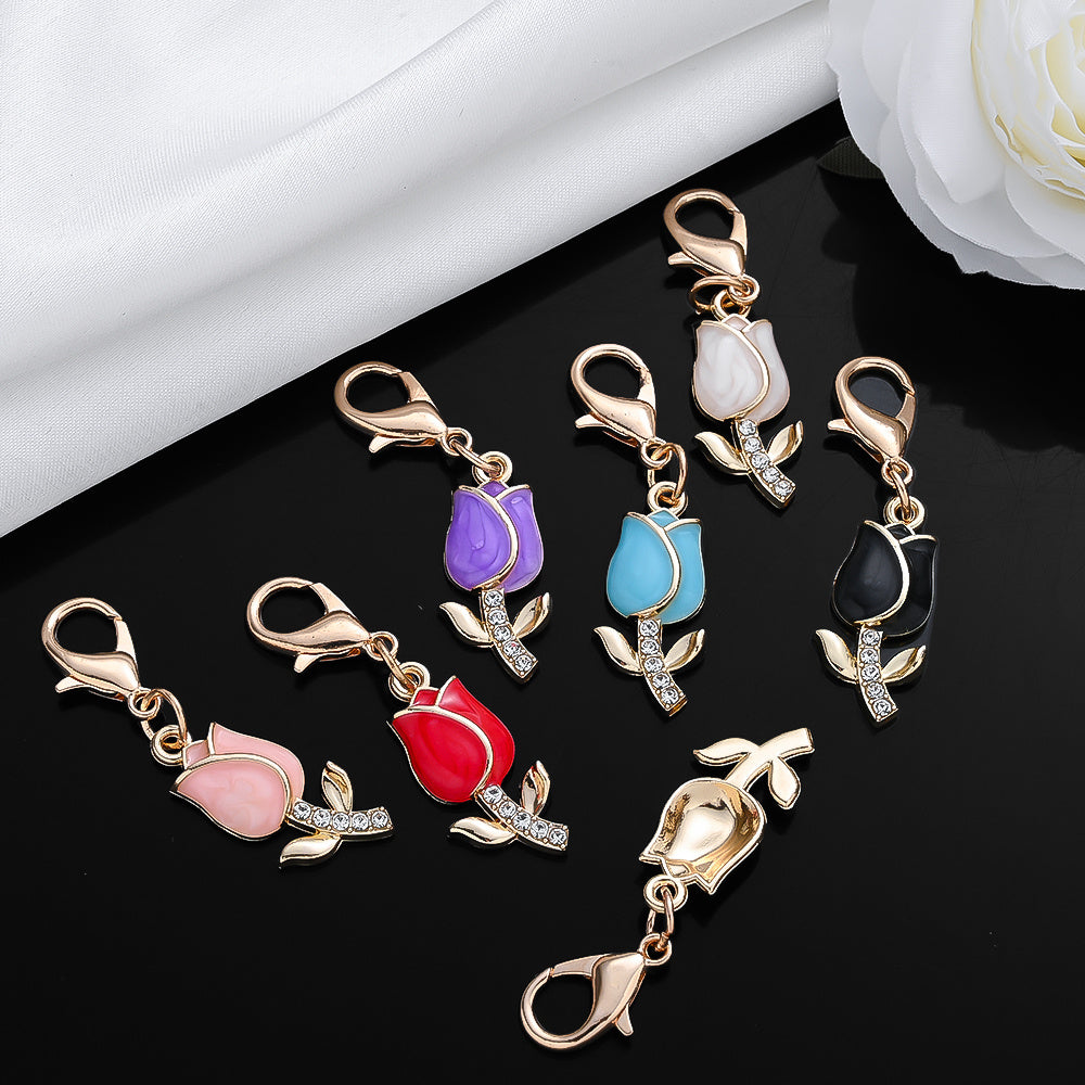 12PCS Sparkling Tulip Mini Keychain Set