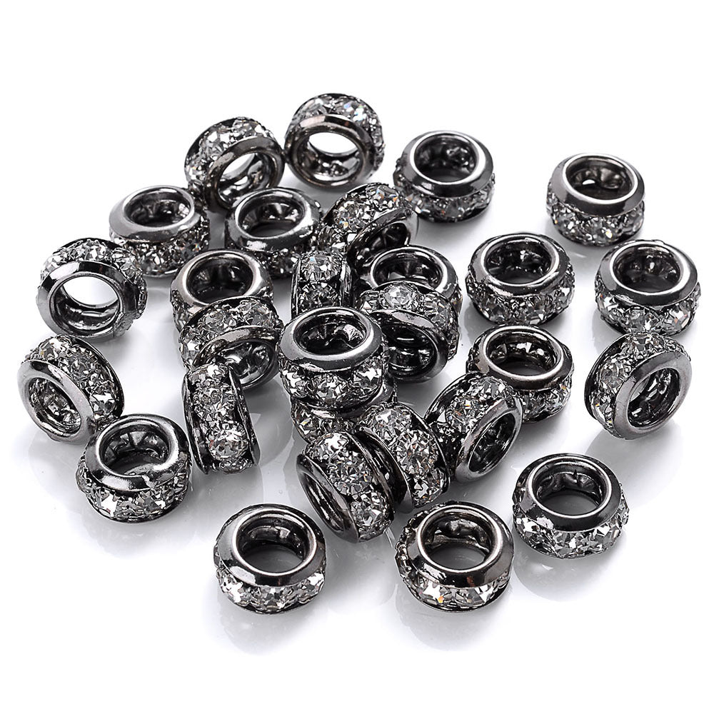 0pcs 10/12mm AlloyLarge Hole Rhinestone Spacer Beads DIY Jewelry Accessories