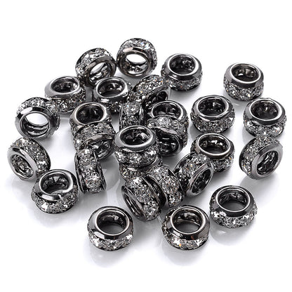 0pcs 10/12mm AlloyLarge Hole Rhinestone Spacer Beads DIY Jewelry Accessories