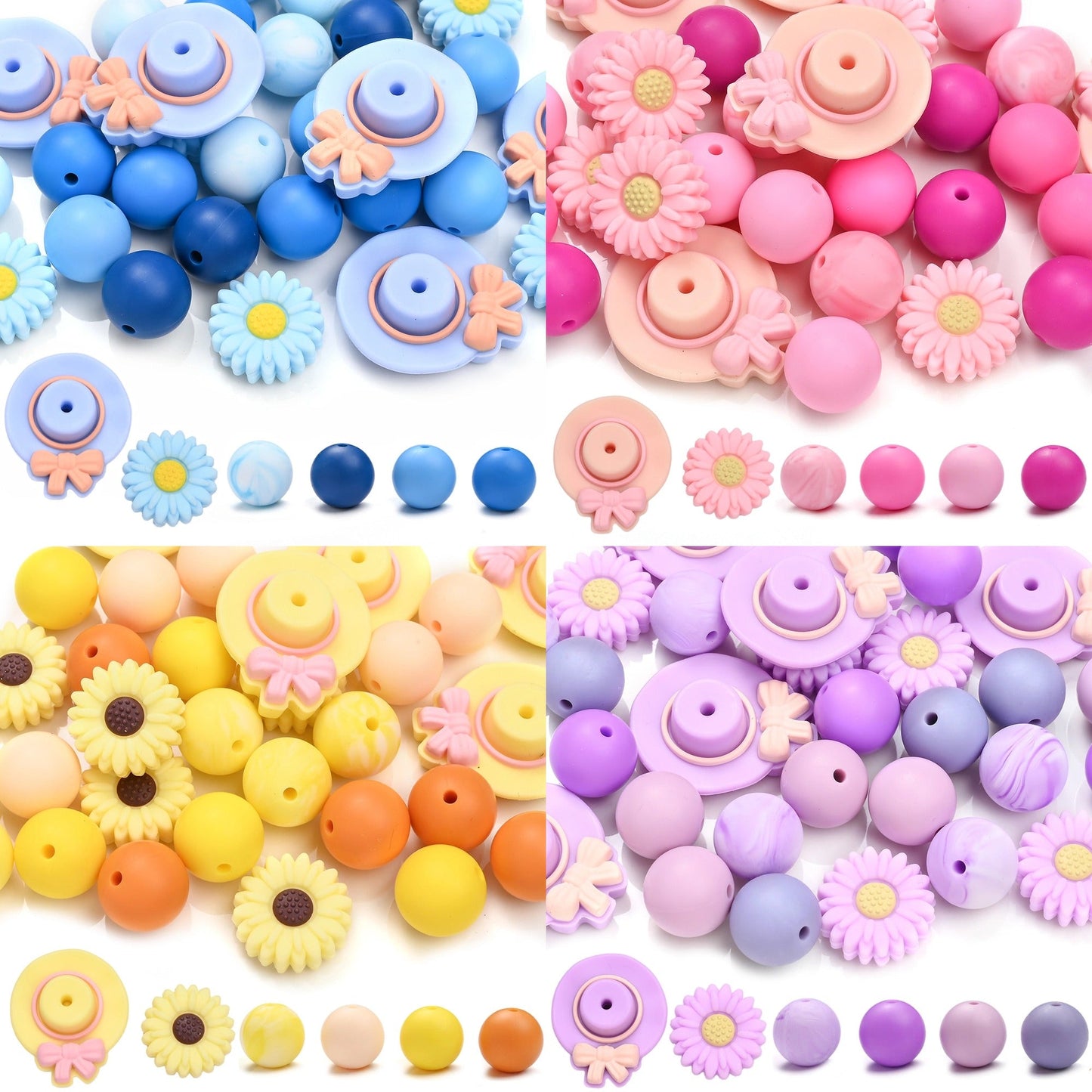 30PCS Hat & Daisy Silicone Bead Set