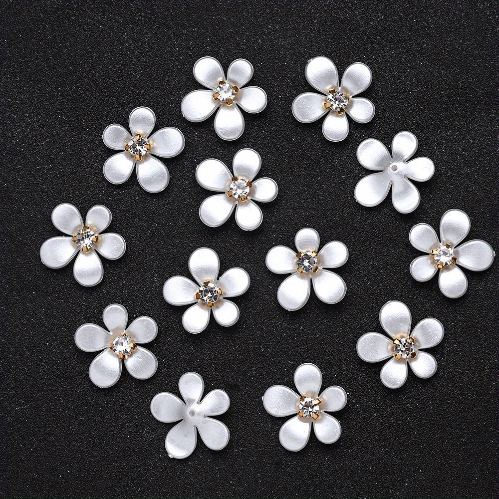 White Five-Petal Flower Acrylic Patch Beads