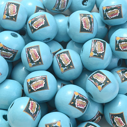 10PCS 16mm Colorful Patterned Wooden Bead Set
