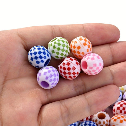 10PCS 14mm Multicolor Checkerboard Acrylic Bead Set