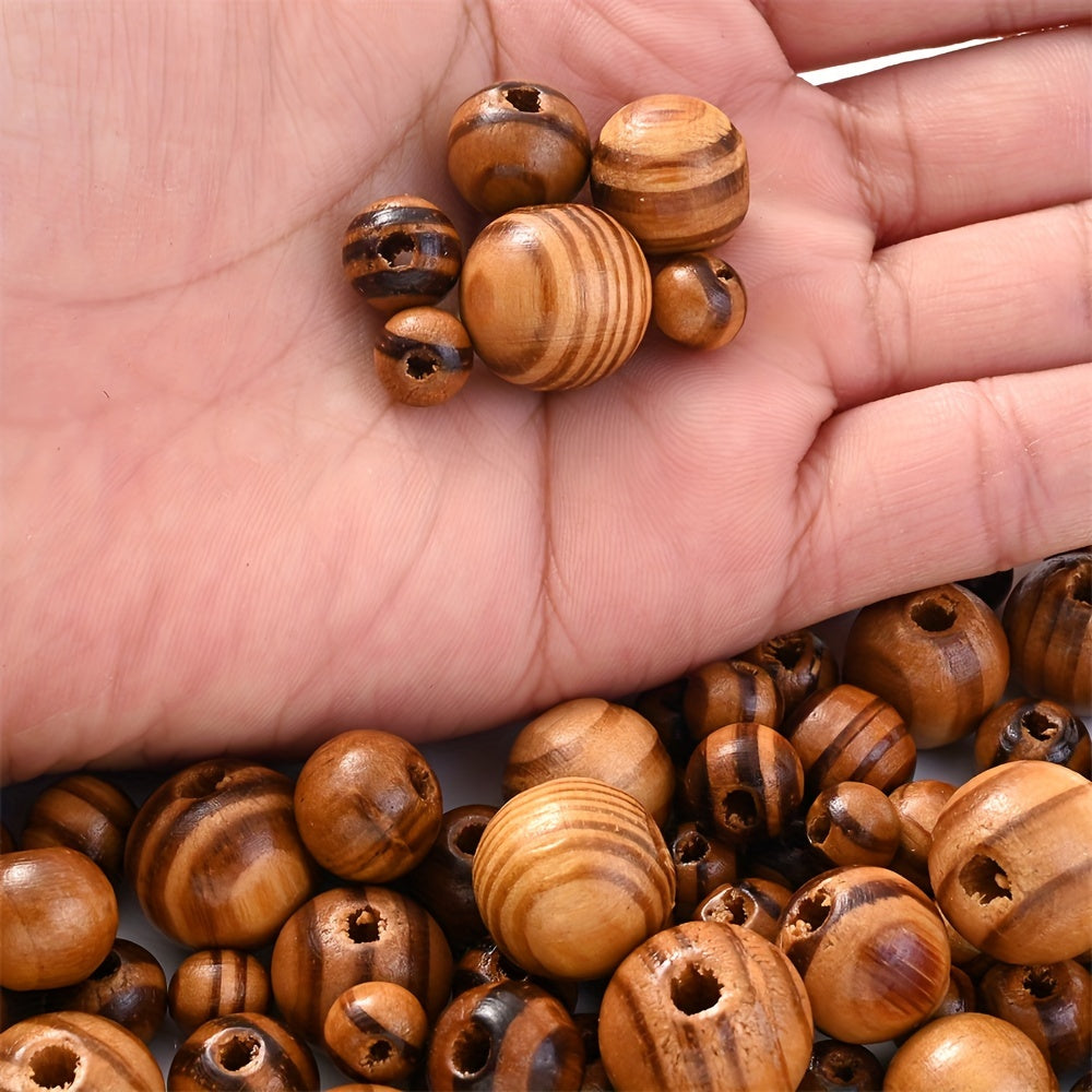 20–100PCS 8/10/12/14/16mm Brown Striped Pine Wood Beads