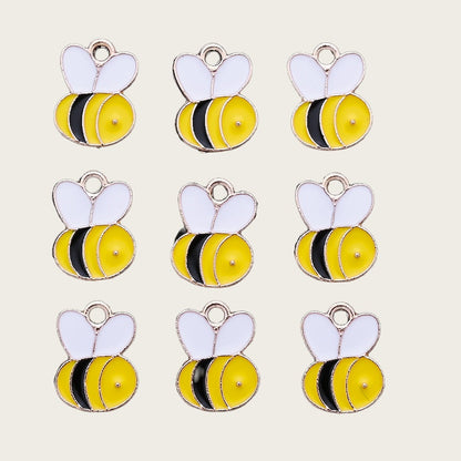 10PCS 9–16mm Yellow Enamel Honeybee Charm Set