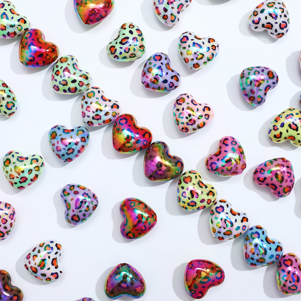 Leopard Print Heart Acrylic Beads
