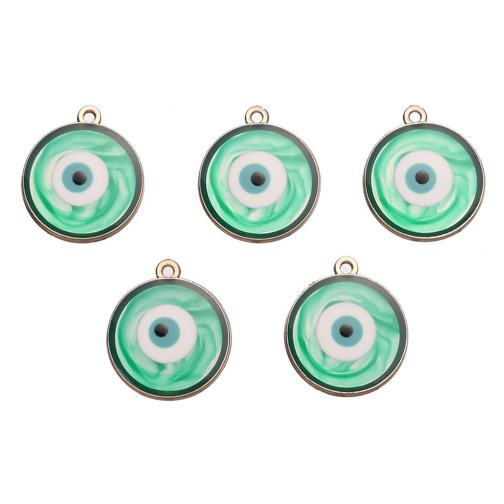 Colorful Alloy Evil Eye Flat Round Charms