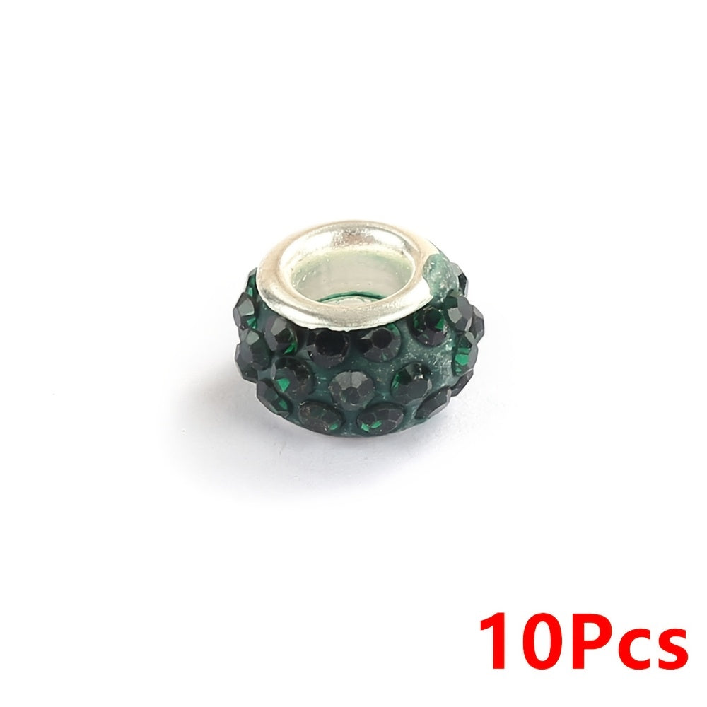 10-Piece Random Multicolor European-Style Rhinestone Large Hole Beads