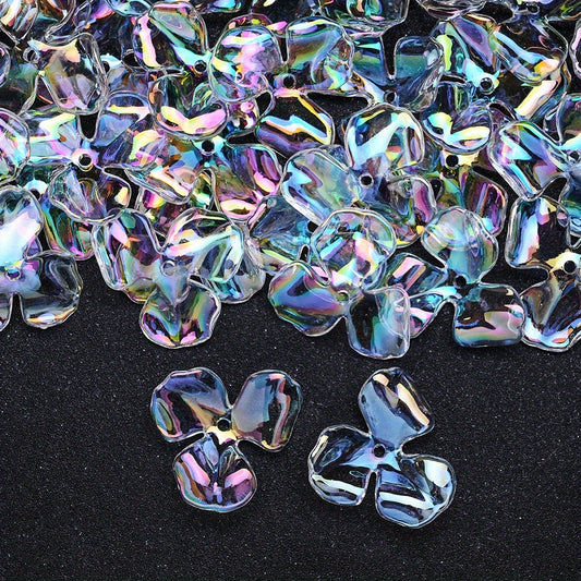 10pcs 30x35mm Transparent AB UV Colorful Three-Petal Large Flower Beads