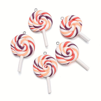10PCS 29×49mm Rainbow Lollipop Soft Clay Pendant Set