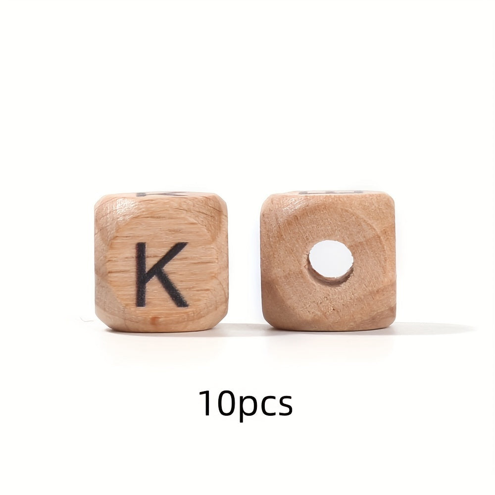 10-Piece 12 mm Square Alphabet Letter Wooden Beads