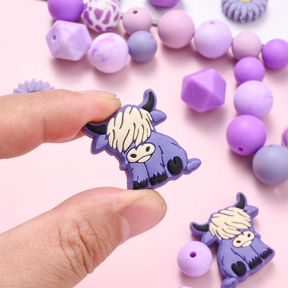 Purple Highland Cow Daisy Silicone Beads Set