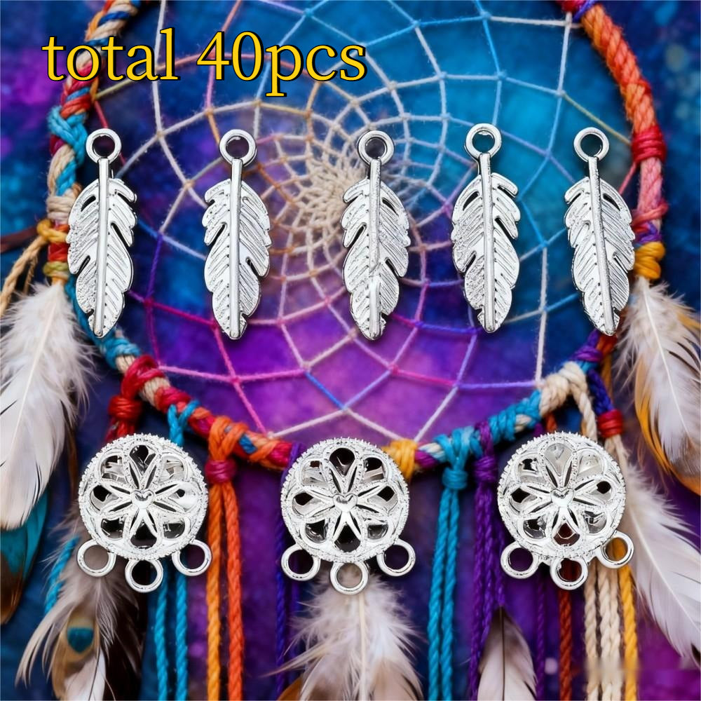 20/40/60PCS Boho Silver-Tone Dreamcatcher Charms & Spacer Beads