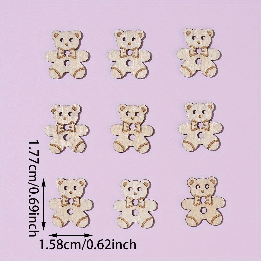 10PCS 15.8×17.7mm Bear-Shaped Wood Buttons