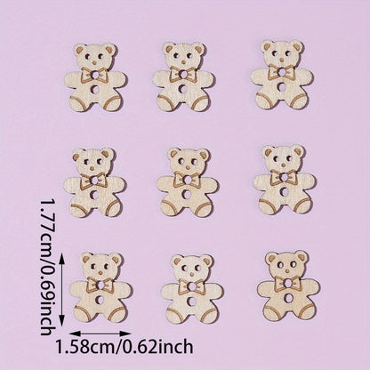 10PCS 15.8×17.7mm Bear-Shaped Wood Buttons