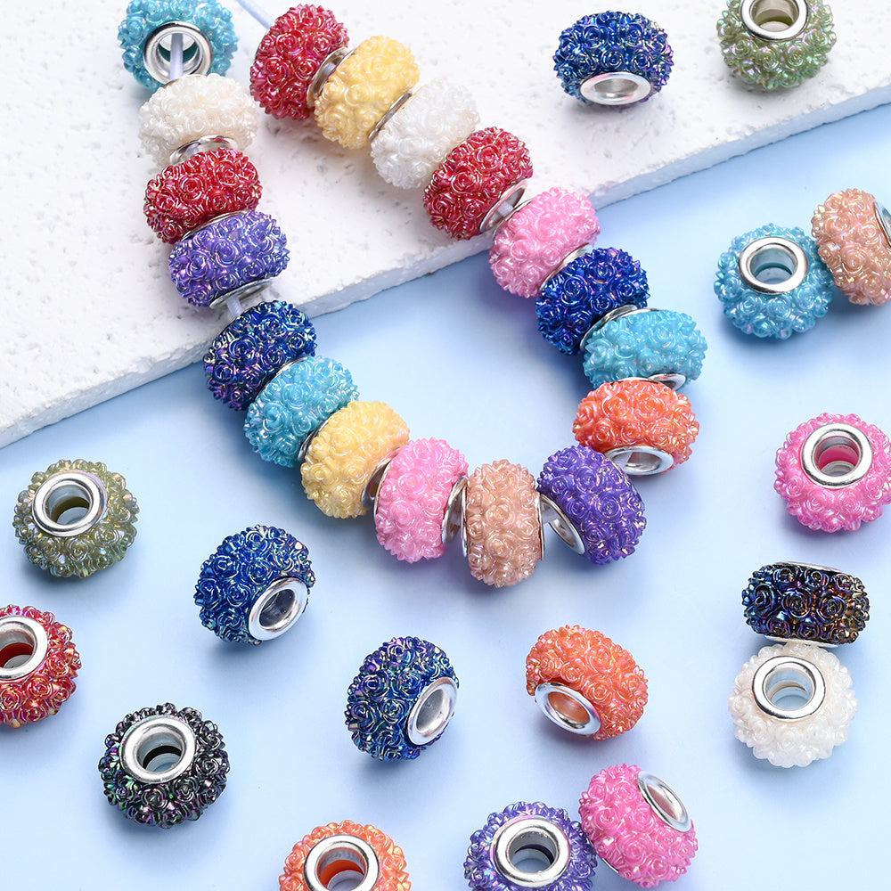 Colorful Flower Acrylic Large Hole Spacer Beads
