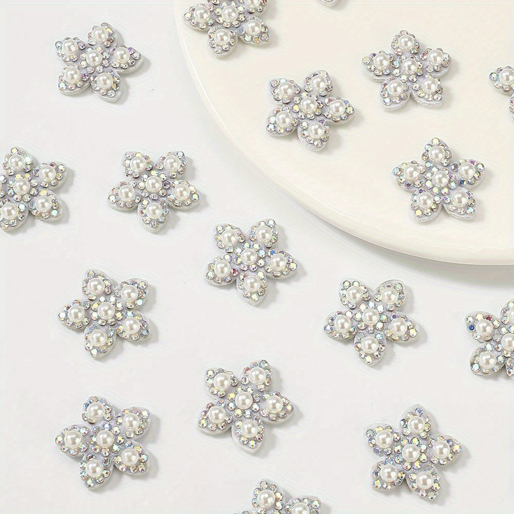 Pearl Rhinestone Flower Patches