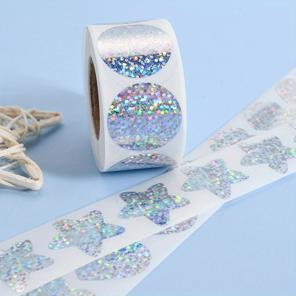 3-Roll Rainbow Laser Heart, Star & Round Self-Adhesive Stickers