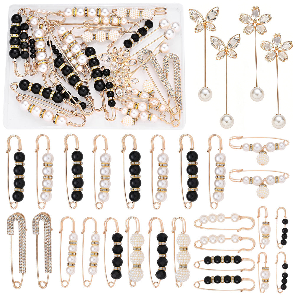 30PCS Gold Pearl Decorative Safety Pin Brooch Set
